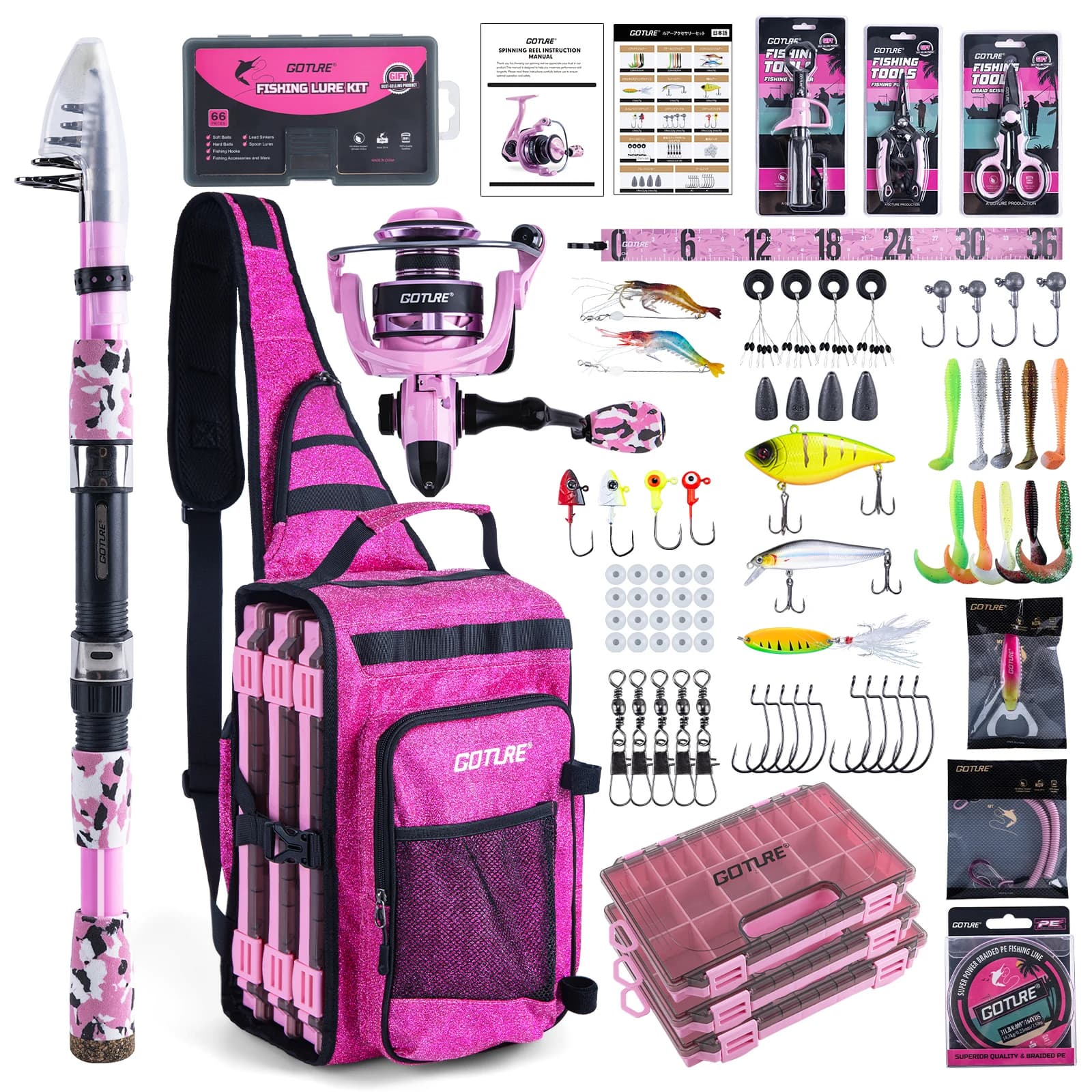 Set Fishing rod and reel Goture, Adult Fishing Kit, OpenSide Shoulder Bag for Fishing Equipment with 3 Tool Boxes, Men's Gift