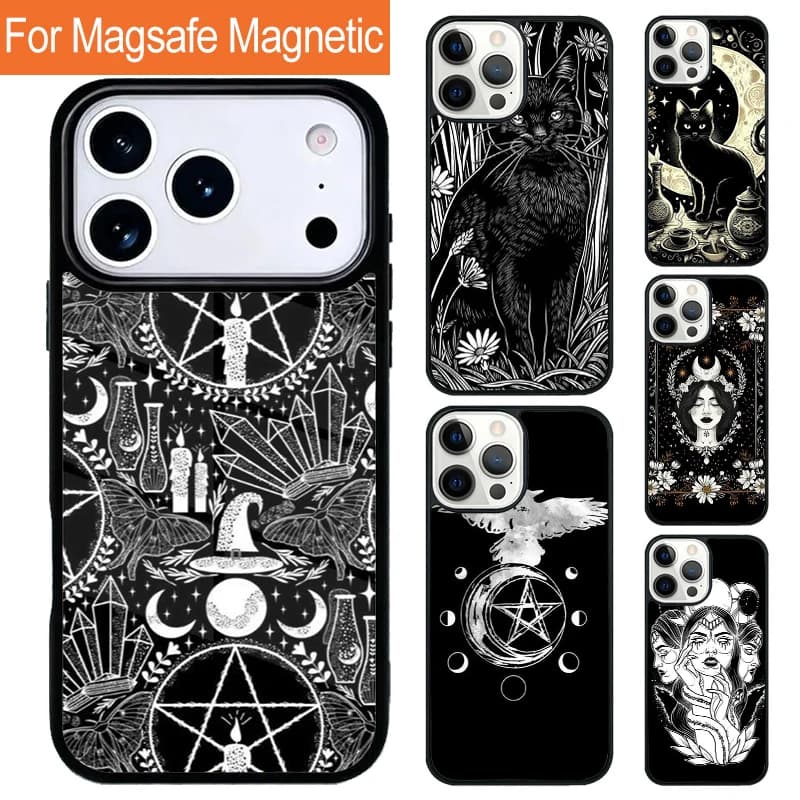 Cover Magnetica Occult Witchcraft Moon Gothic Witch per iPhone 17 Pro 16 15 13 12 11 Pro Max Air 14 Plus Magsafe