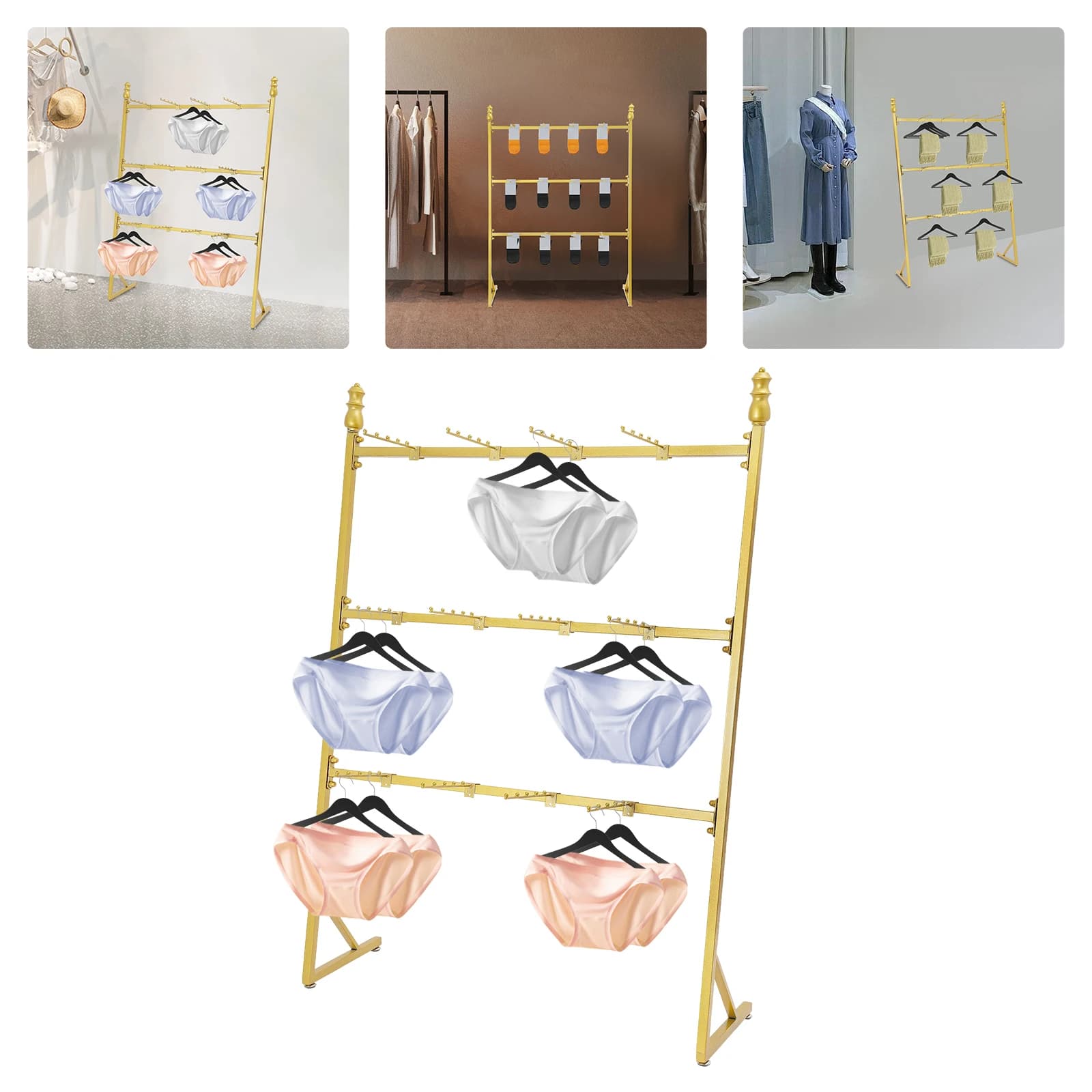 Exhibitors for underwear in carbon steel, shelves for self-supporting gold 100 * 30 * 140 cm for the house, underwear shops