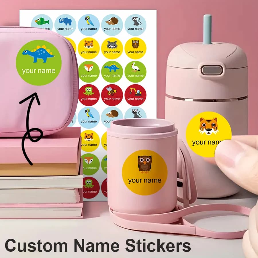 Etichette impermeabili per bambini carini: adesivi con nome personalizzato per bottiglie d'acqua e zaini | Materiale scolastico e attrezzatura da viaggio