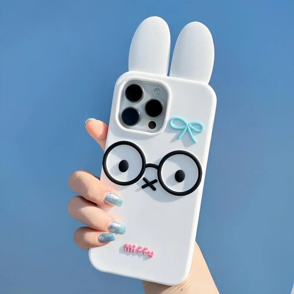 New MIFFY phone case suitable for iPhone 13-16 Promax glasses rabbit ear cartoon silicone thick anti drop protective case