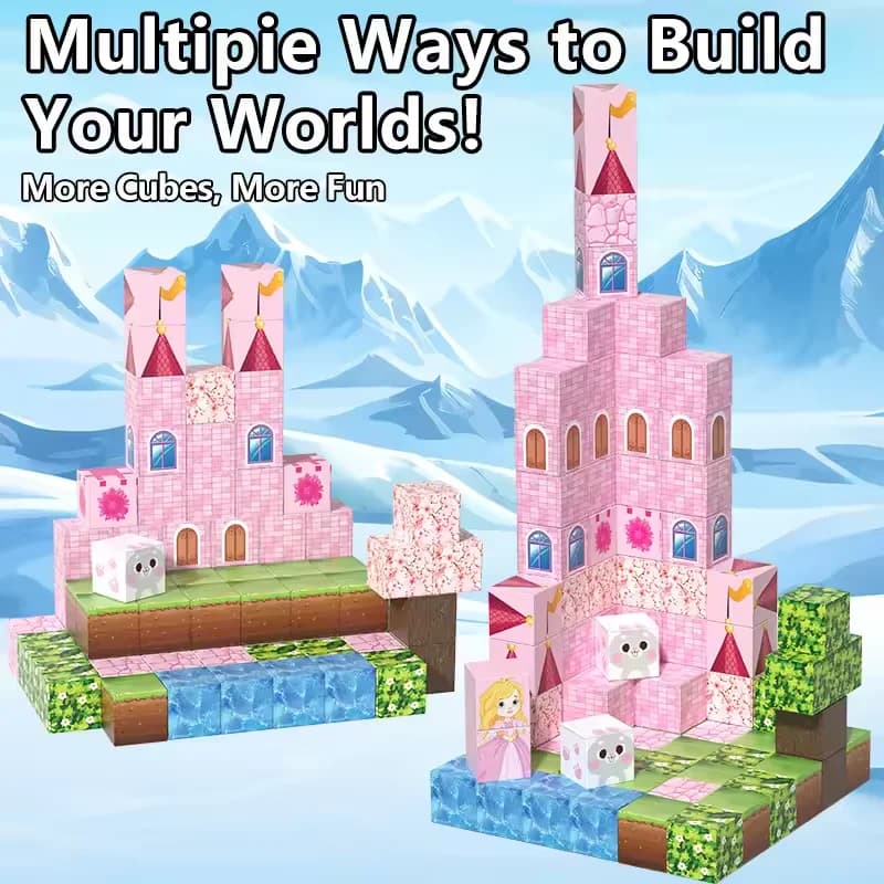 Set di blocchi magnetici da costruzione a forma di castello rosa, adatto per operazioni fai-da-te, aiuta a migliorare le abilità manuali e la creatività, regalo per bambini