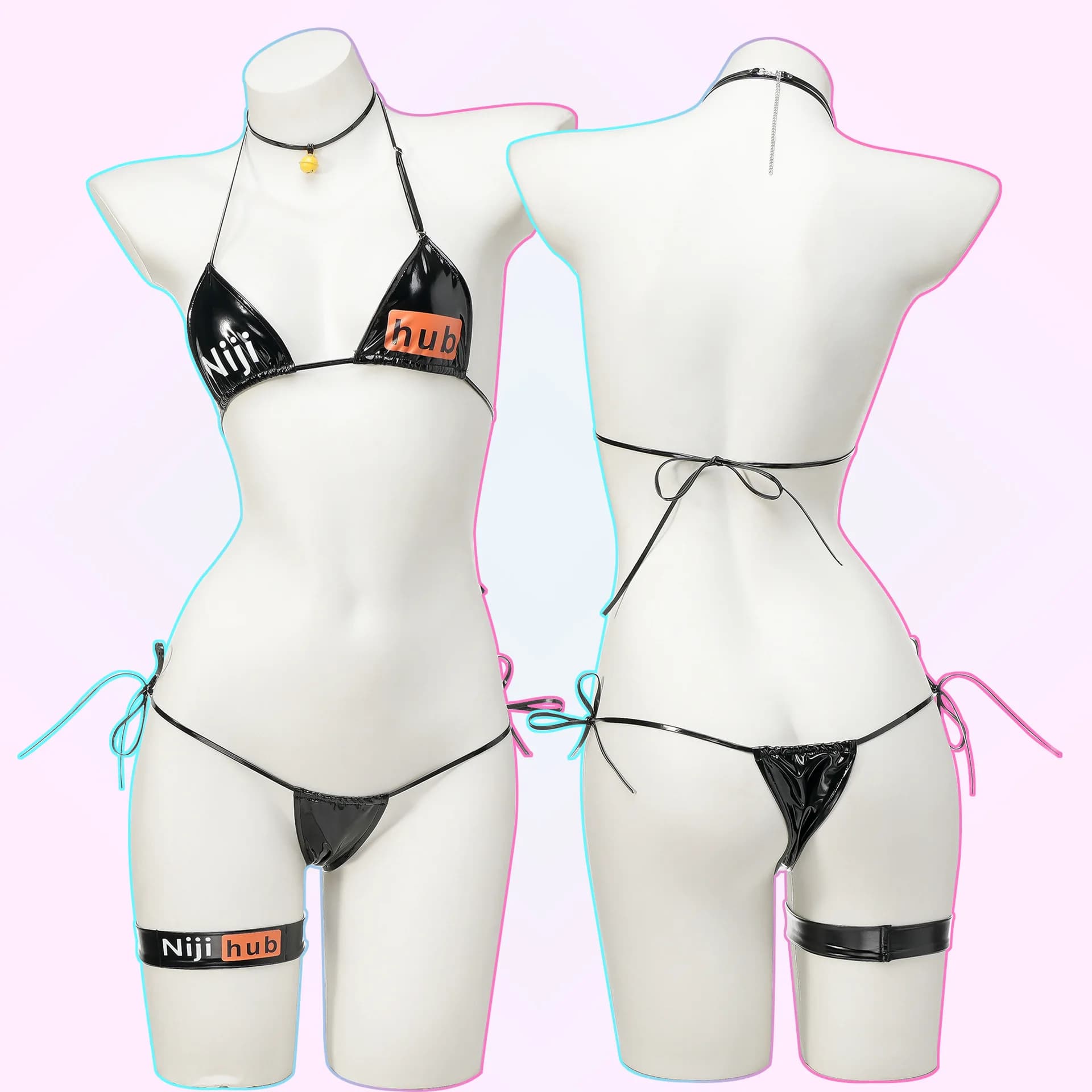 Funny bikini banded Nijihub in leather painted anime dresses for home private bikini for girl animation