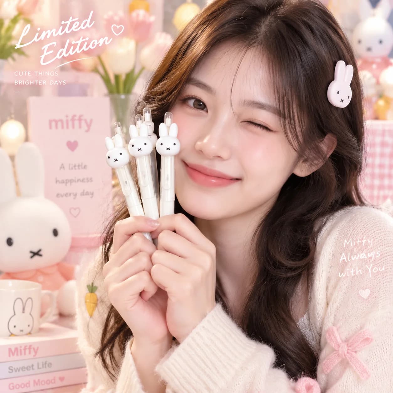 Miffy Retractable Gel Ballpoint Pen Quick Dry Smooth Writing Large Capacity Cute Aesthetic School Office Supply for Studying