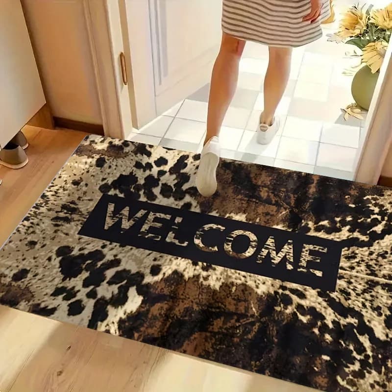 Leopard Print Flannel Doormat, 800Gsm, Featuring a Dot Bottom Design. This One-Piece Indoor Welcome Mat Is Non-Slip, Comfortable, And Easy to Clean, Making It Perfect for Home Decor in Bedrooms And Living Rooms. an Ideal Choice for Valentine'S Day A