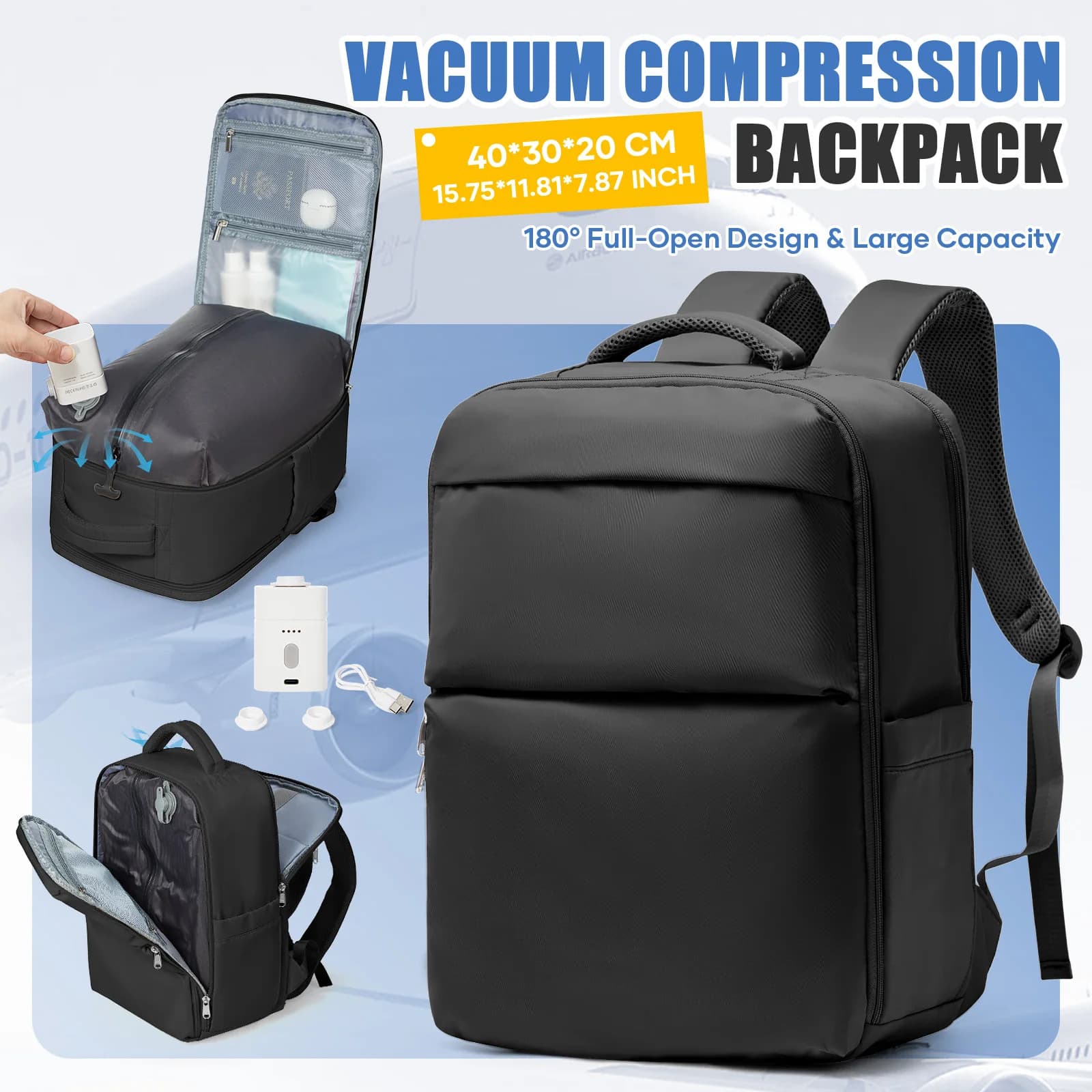 Vacuum Backpack Ryanair 40x30x20, Hand Luggage Travel Backpack Carry-Ons Cabin Bag, Men Women Laptop Backpack, 50x35x21 Backpack