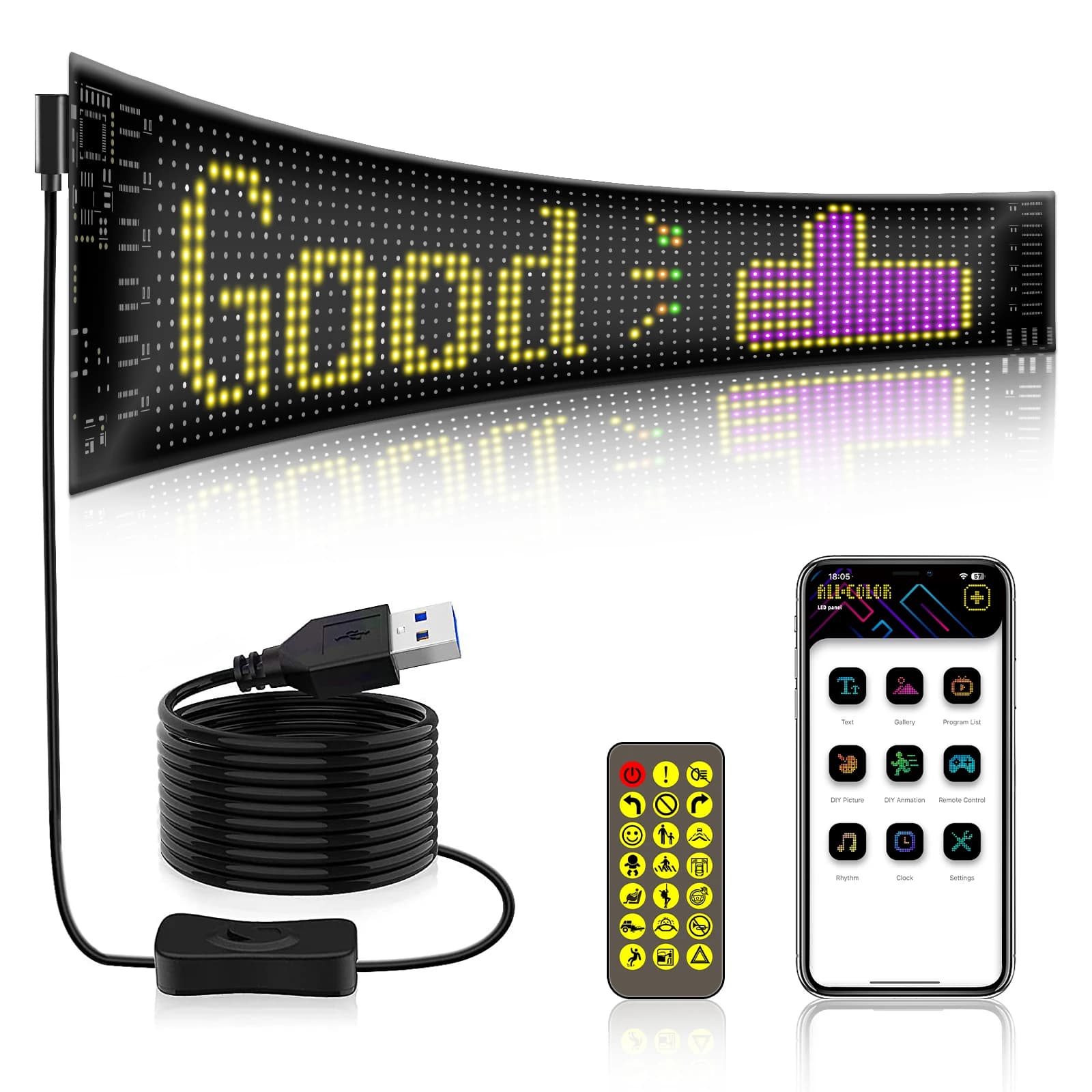 92x374mm 1664 LED flessibile per lunotto posteriore per auto Display a scorrimento Bluetooth APP Controllo schermo pubblicitario impermeabile per auto/camion