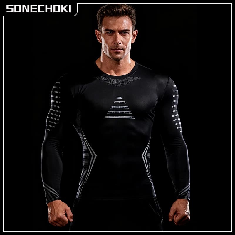 Camicia da corsa a compressione da uomo Abbigliamento sportivo a maniche lunghe ad asciugatura rapida per abbigliamento da palestra maschile Maglietta fitness Allenamento Allenamento Top muscolare
