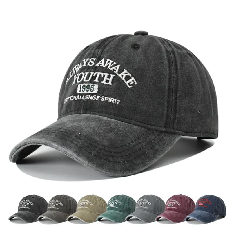 Berretti in cotone lavato unisex Lettera ricamo Berretto da baseball vintage Uomo Donna Cappelli da sole sportivi casual da esterno regolabili