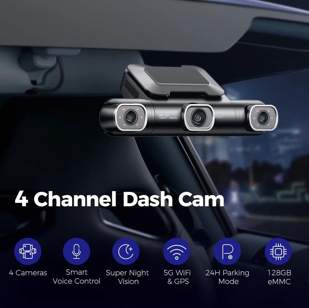 2K + 3*1080P Dash Cam 4CH Car DVR GPS 5G Wifi Built-in 128GB eMMC Voice Control 24H Parking Monitor Super Night Vision Recorder