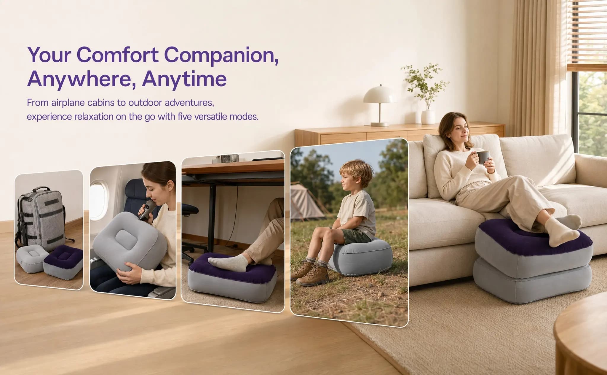 2Pcs Inflatable Foot Cushion Flocking PVC Leg Rest Pillow Travel Seat Footrest Improve Circulation Reduce Swelling