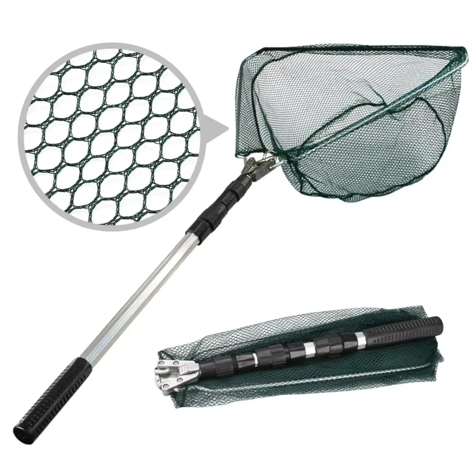 130CM Aluminum Alloy Fishing Net Telescoping Foldable Landing Net Retractable Pole for Carp Fishing Tackle Catching Releasing