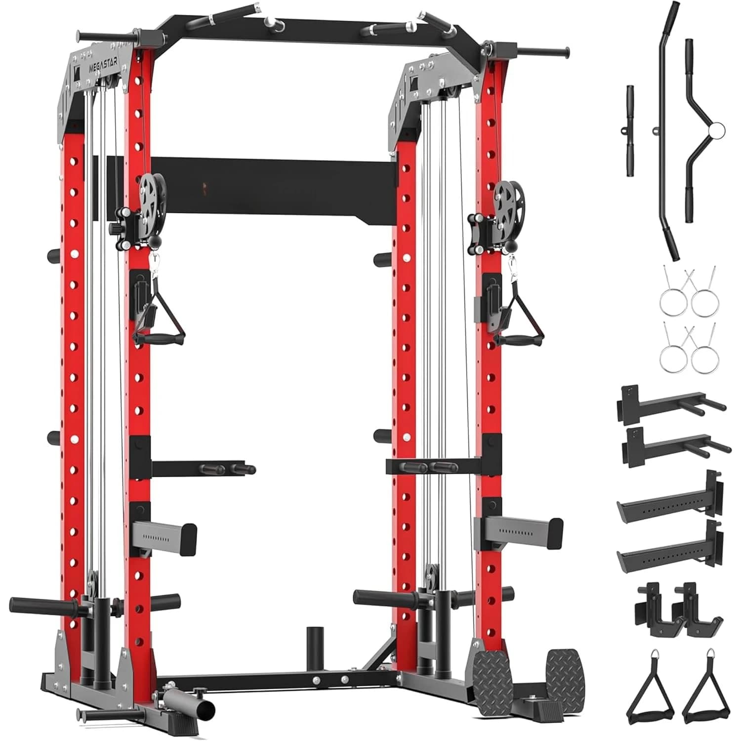 Power Cage, Home Gym Package, 2000 Lb Squat Multifunction Rack with 245 Lb Heavy Plate Set for Small Home Gym, Customizable