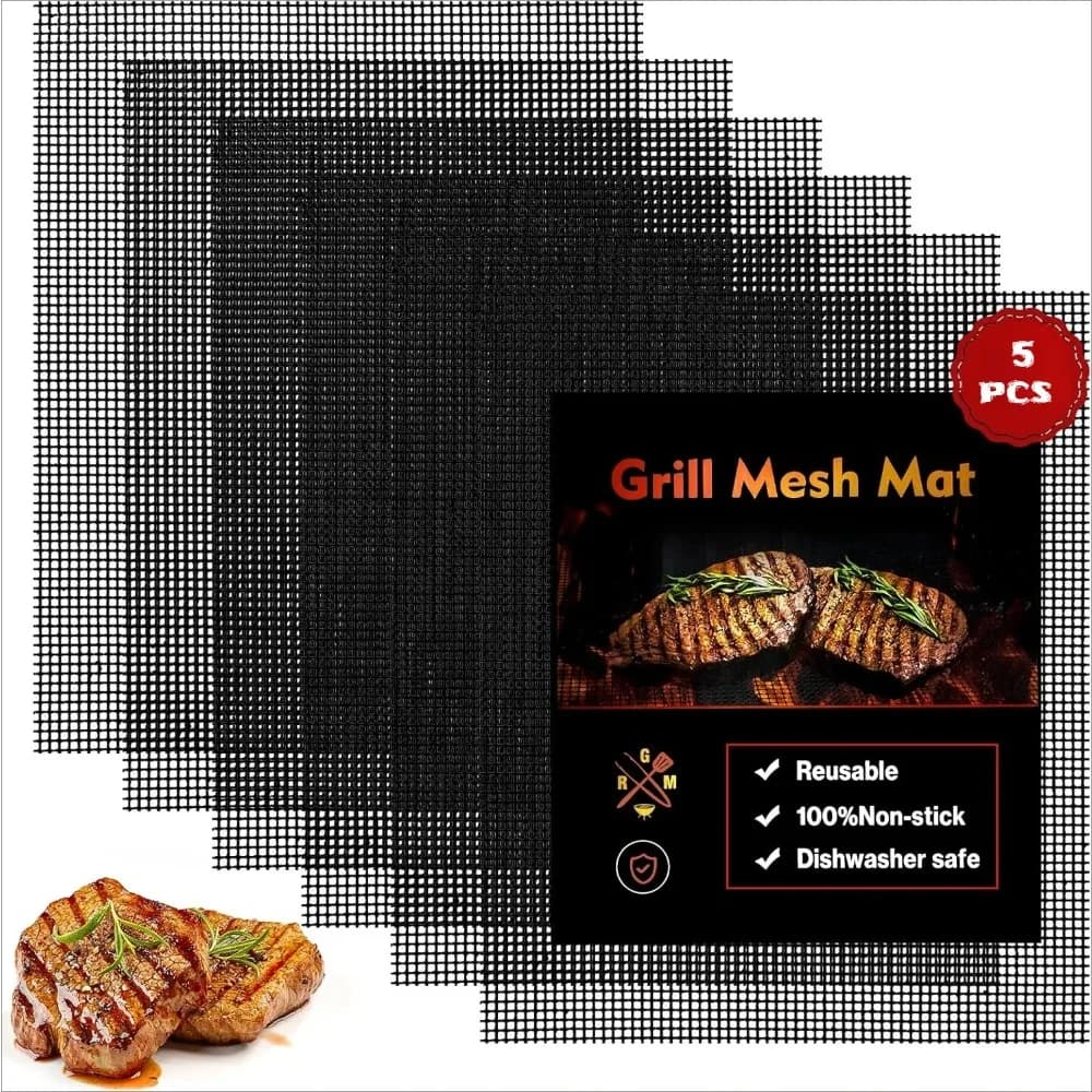 Grill Mesh Mat Set of 5, BBQ Grill mats,Barbecue Grill Accessories, Reusable Non Stick, Works on Gas, Charcoal, Pellet Grill ETC