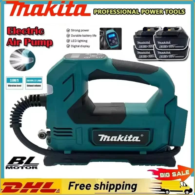 Pompa ad aria senza fili Makita brushless agli ioni di litio: Gonfiatore portatile per pneumatici con display digitale 18V per auto e moto
