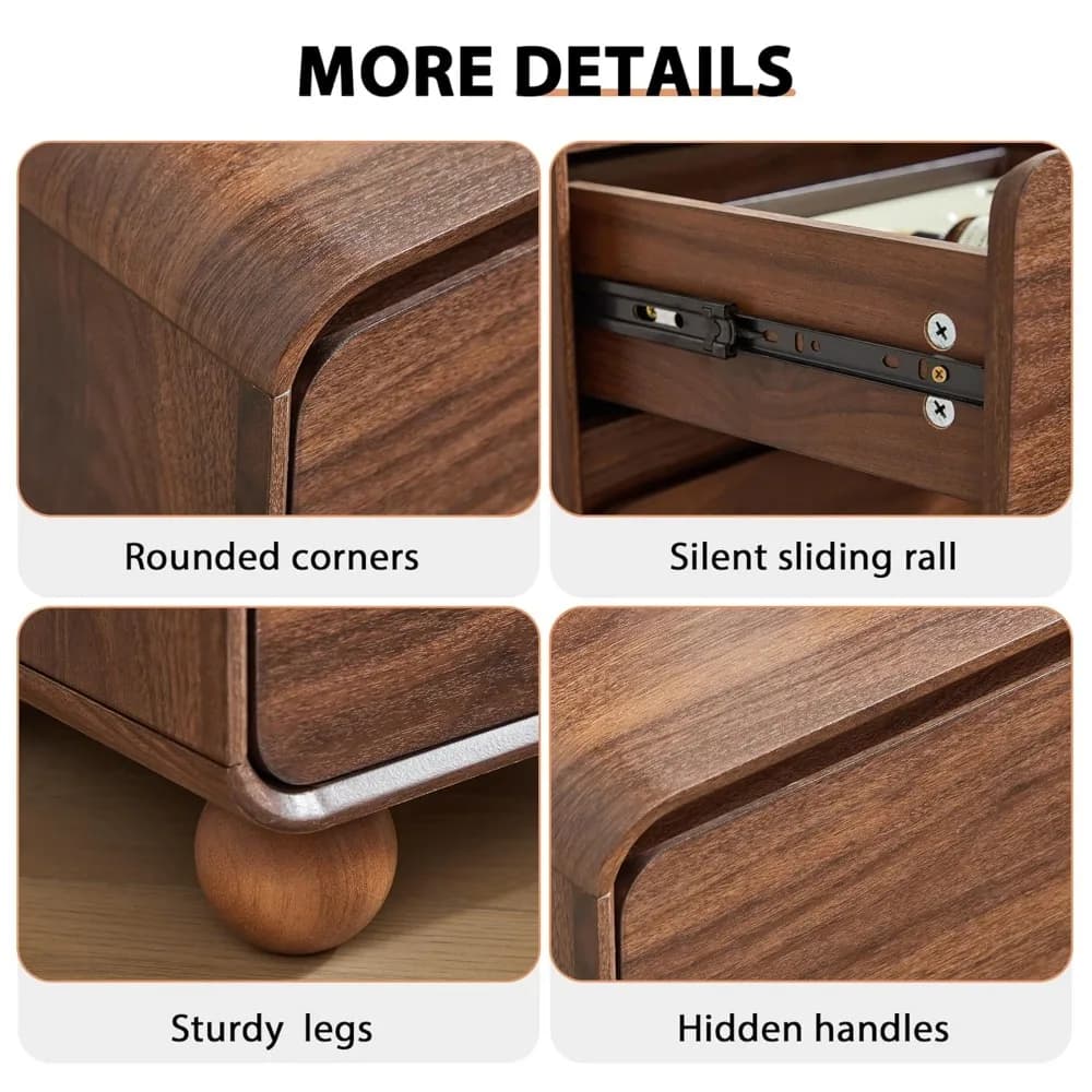 Set di 2 Comodini Piccoli, Comodini Moderni Stile Mid-Century con 2 Cassetti e Gambe in Legno Massello, Cassettiera a 2 Cassetti, Personalizzabili