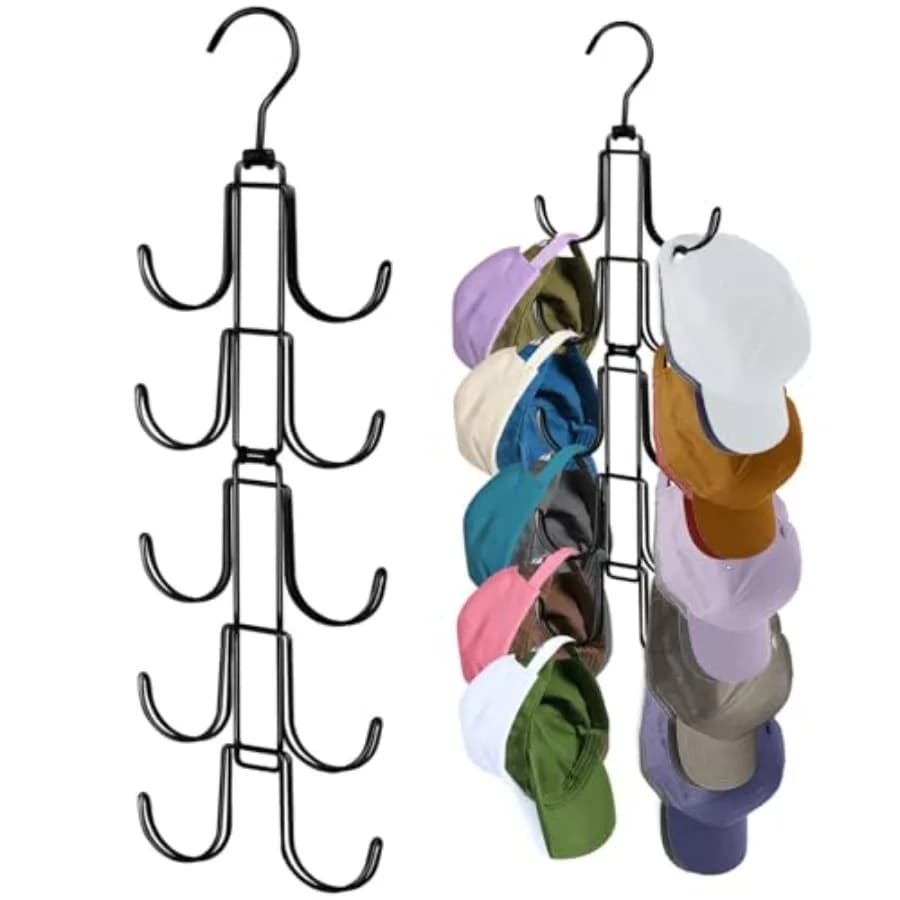 Organizzatore per Cappelli da Baseball da Appendere: Porta Cappelli con 10 Ganci Grandi Girevoli - Appendiabiti in Metallo per Parete, Casa, Porta, Appartamento