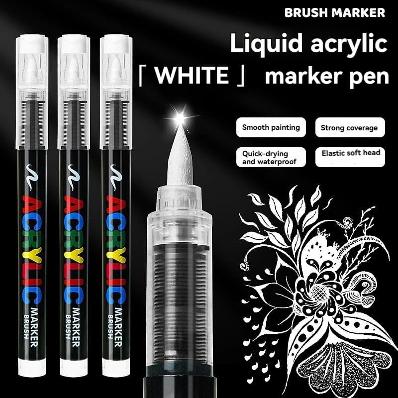 12 Colors Acrylic Paint Pen set Black and White Markers Acrylic Brush Tip Paint Markers for Wood Rock Painting Canvas Gift