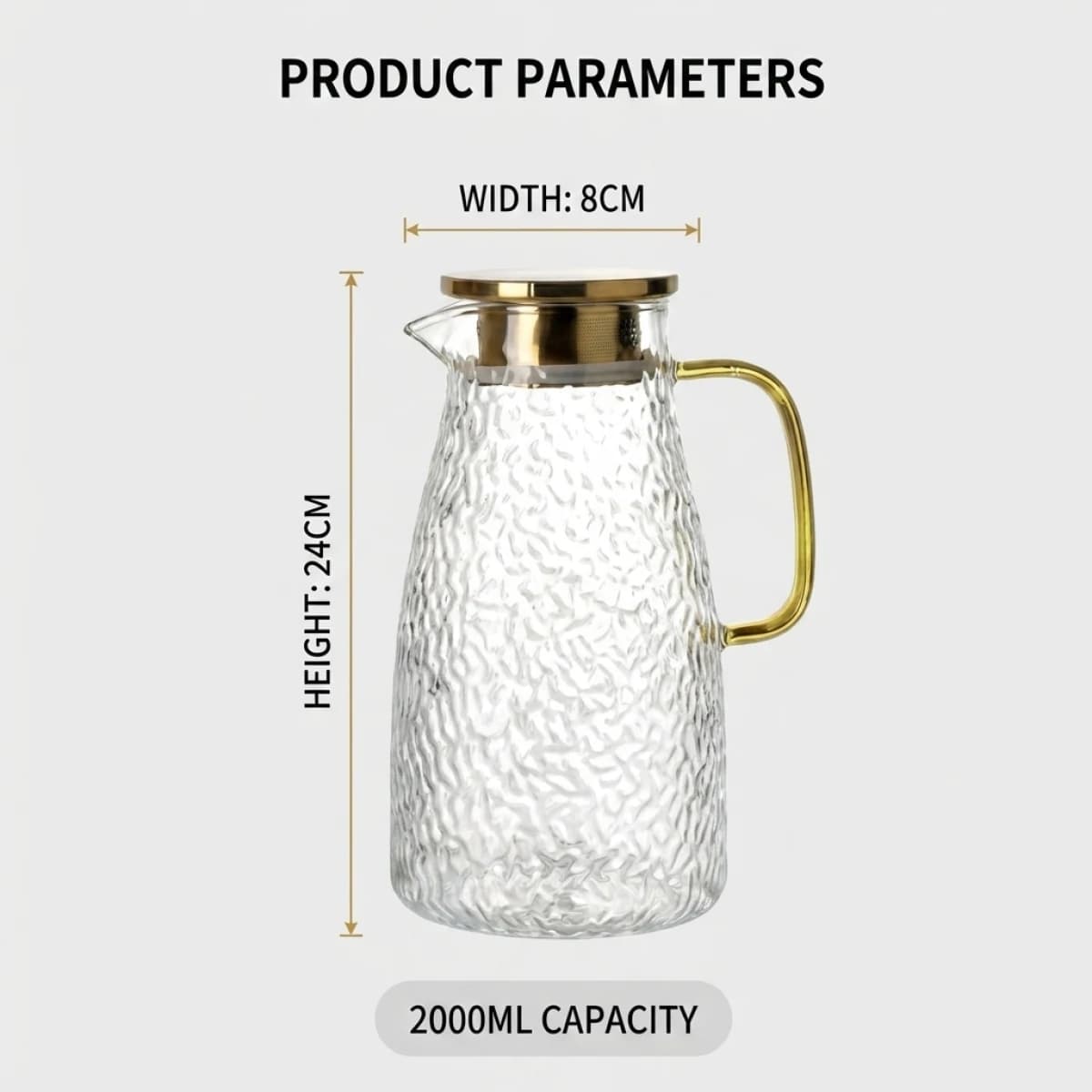 Bollitore in vetro borosilicato – Texture martellata, differenza di temperatura istantanea di 180° ℃ Compatibile con microonde e fornelli in ceramica.