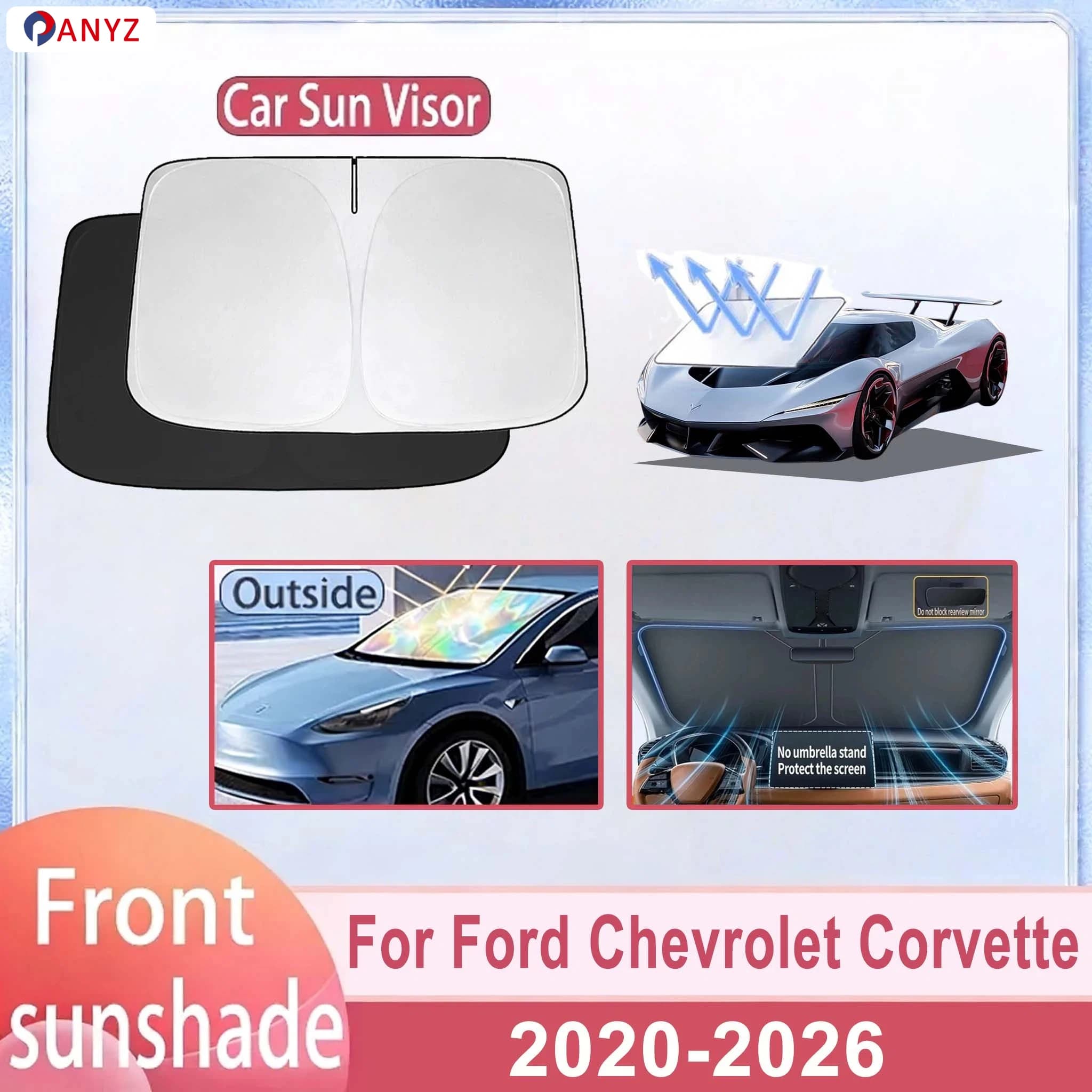 For Chevrolet Corvette 2020-2026 Car Windshield Sunshade Cover Front Window Sun Shade Heat Insulation Summer Auto Accessories