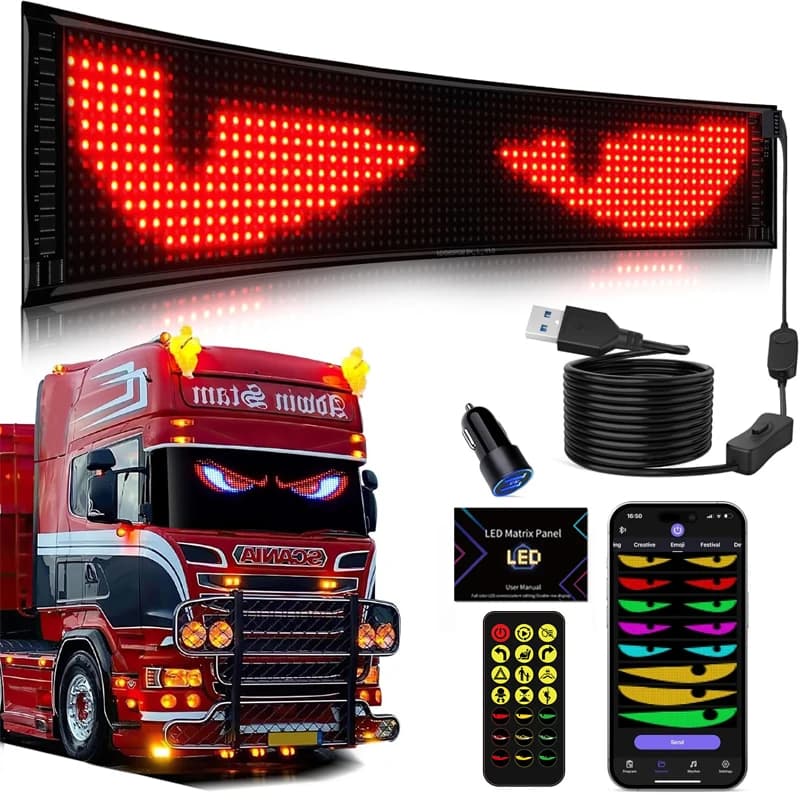 Luci Dinamiche a Occhi di Diavolo per Auto e Camion, Display LED Programmabile per Parabrezza, Schermo Flessibile Morbido con Controllo Remoto Bluetooth APP