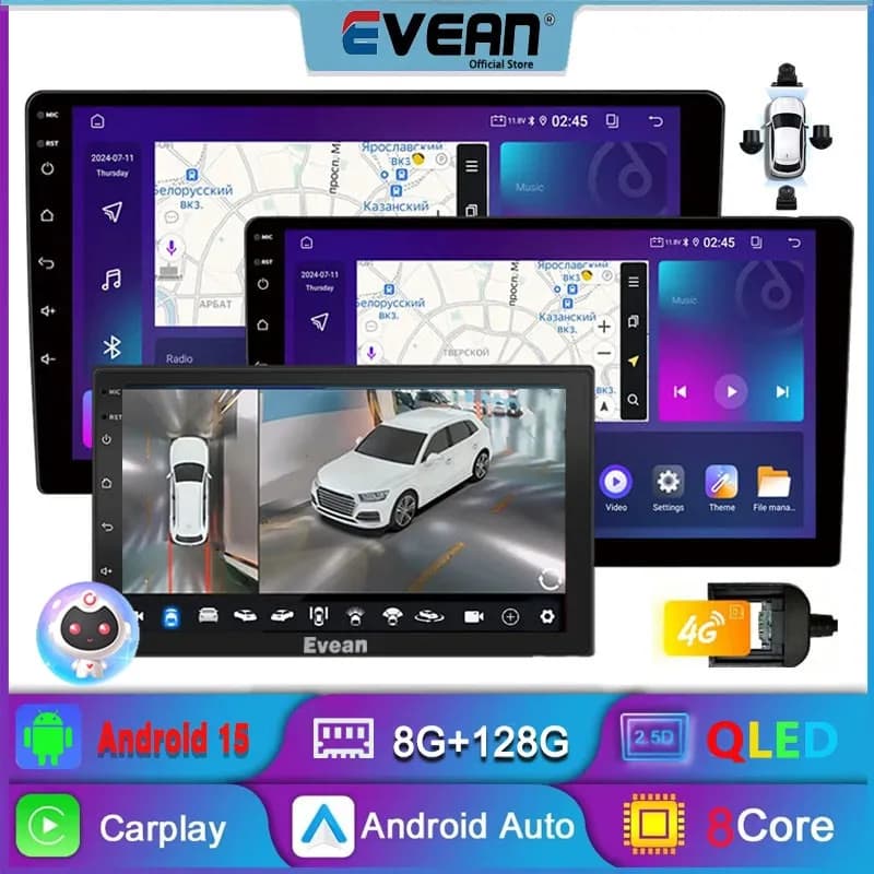 Evean 8G 256G Octa Core Android16 Car Radio Carplay Android Auto 2 din Multimedia Player 360 Panoramic Camera Voice Command