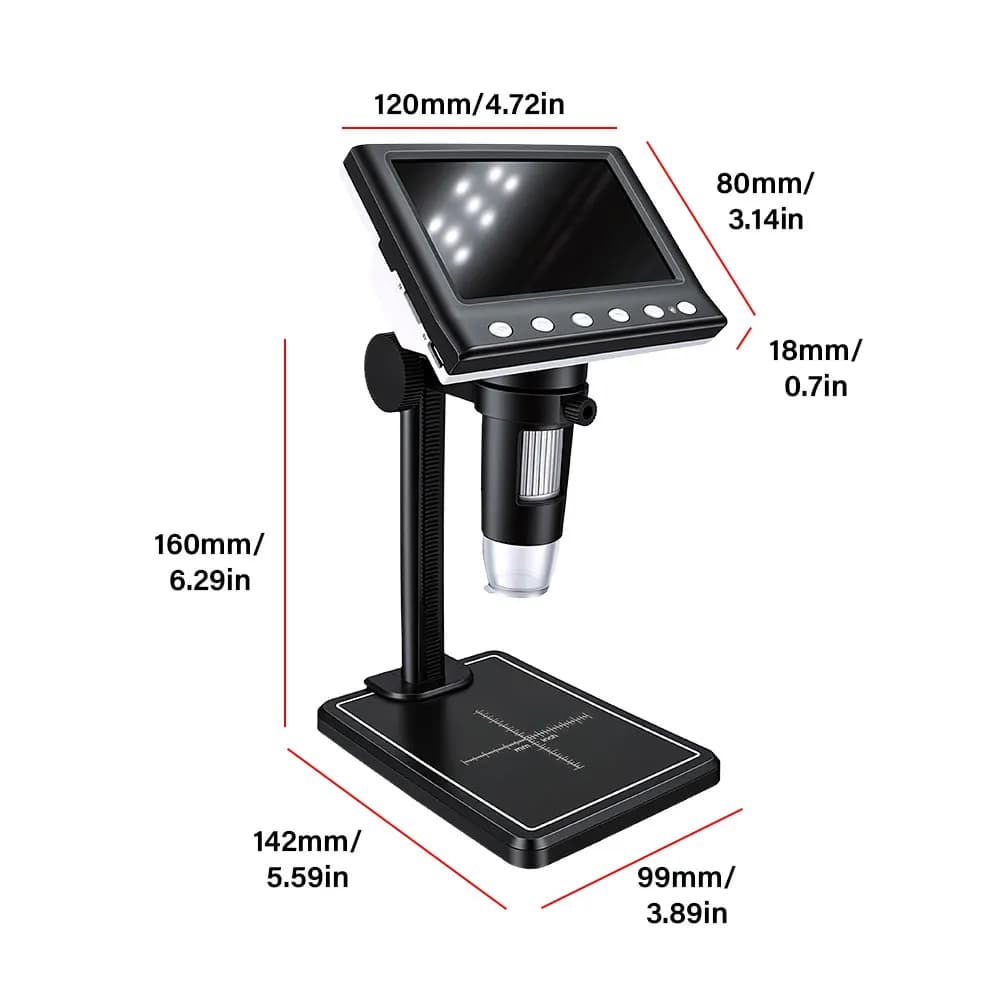 Microscopio Digitale 4.3'' 1000X per Monete, Microscopio Video 1080P con Supporto per Saldatura, per Adulti, con 8 LED