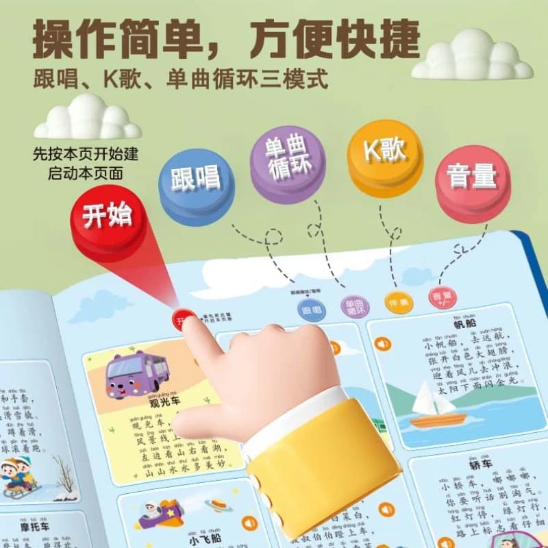 Audiolibro con canzoni per bambini, libro di puzzle per bambini, interazione genitore-figlio, Pinyin, alfabetizzazione e sviluppo linguistico