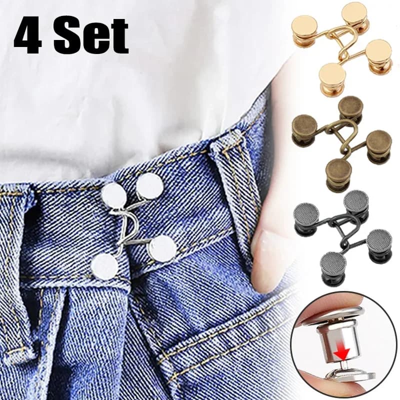 1/4Set Jeans in metallo senza chiodi Bottoni automatici Pantaloni staccabili Clip Bottoni Spilli Tenditore vita fai da te Abbigliamento Fibbie Strumenti per cucire