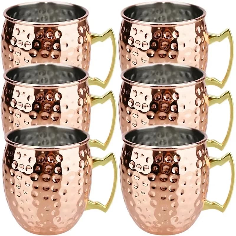 Set da 1-6 Tazze Moscow Mule in Acciaio Inox, Placcate in Rame, Antiurto, per Birra e Cocktail, Ideali per Bar e Banchetti