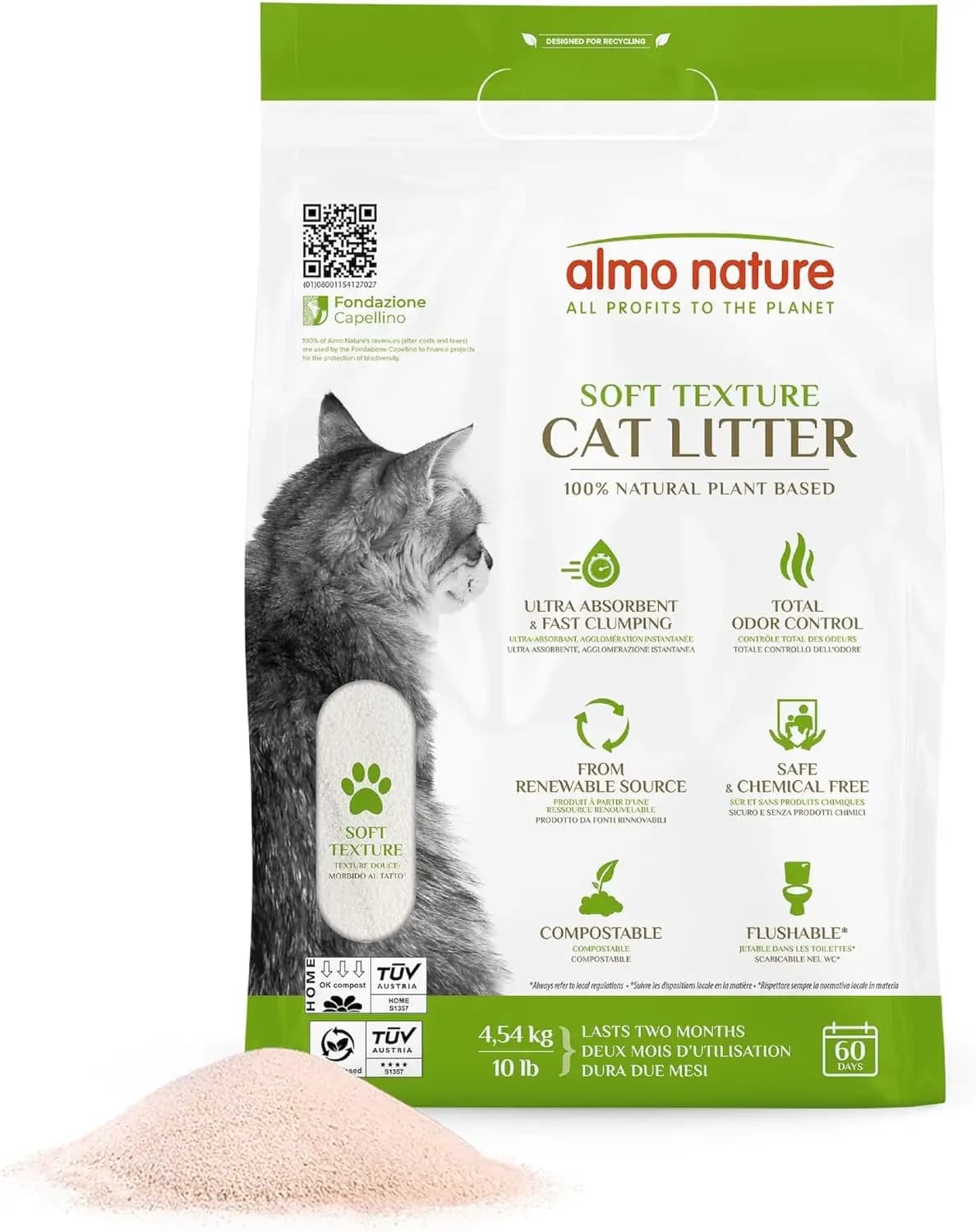 Lettiera Agglomerante Ecologica per Gatti, a Base Vegetale, Biodegradabile, a Basso Contenuto di Polvere e con Controllo degli Odori