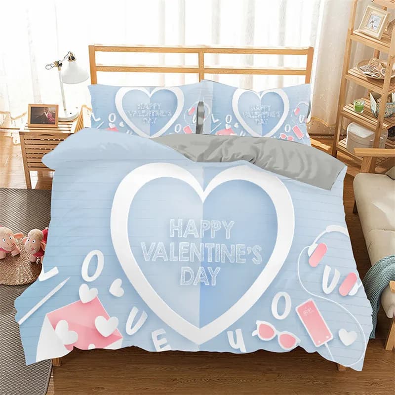 Copripiumino 3D Love Heart Set di biancheria da letto a tema romantico in microfibra con affetto d'amore King Full per bambini Adolescenti Decorazioni per la stanza di San Valentino