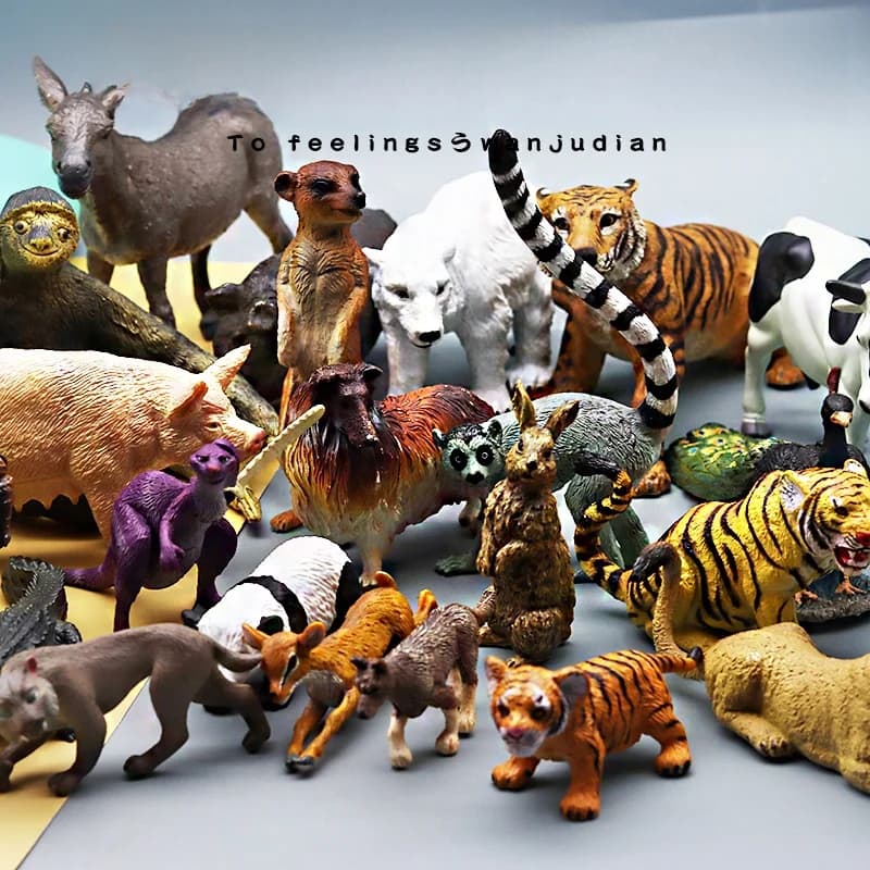 Modelli di Animali Realistici Educativi per Bambini: Tigre, Leone, Maiale, Canguro, Cervo, Cane, Panda - Statuette in Plastica