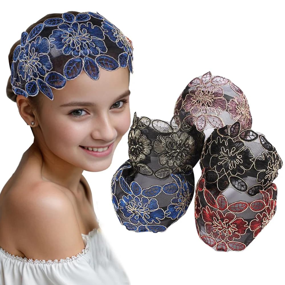 1pc Mesh Headband With Hollow Floral Embroidery, Layered Leaf Flower Stitch Design Hairline Concealer Vintage Elegant Hair Hoop