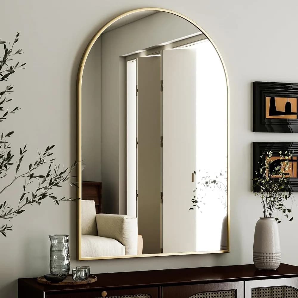 Specchio da parete ad arco 24x36 pollici con cornice dorata per bagno, camera da letto, soggiorno, decorazioni per la casa