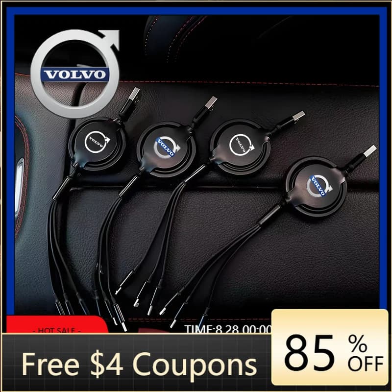 2026 Hot 3 IN 1 USB charging cable for car Micro Type C Fast charger for Volvo ES90 EC40 EX40 EM90 XC90 V90 XC60 V40