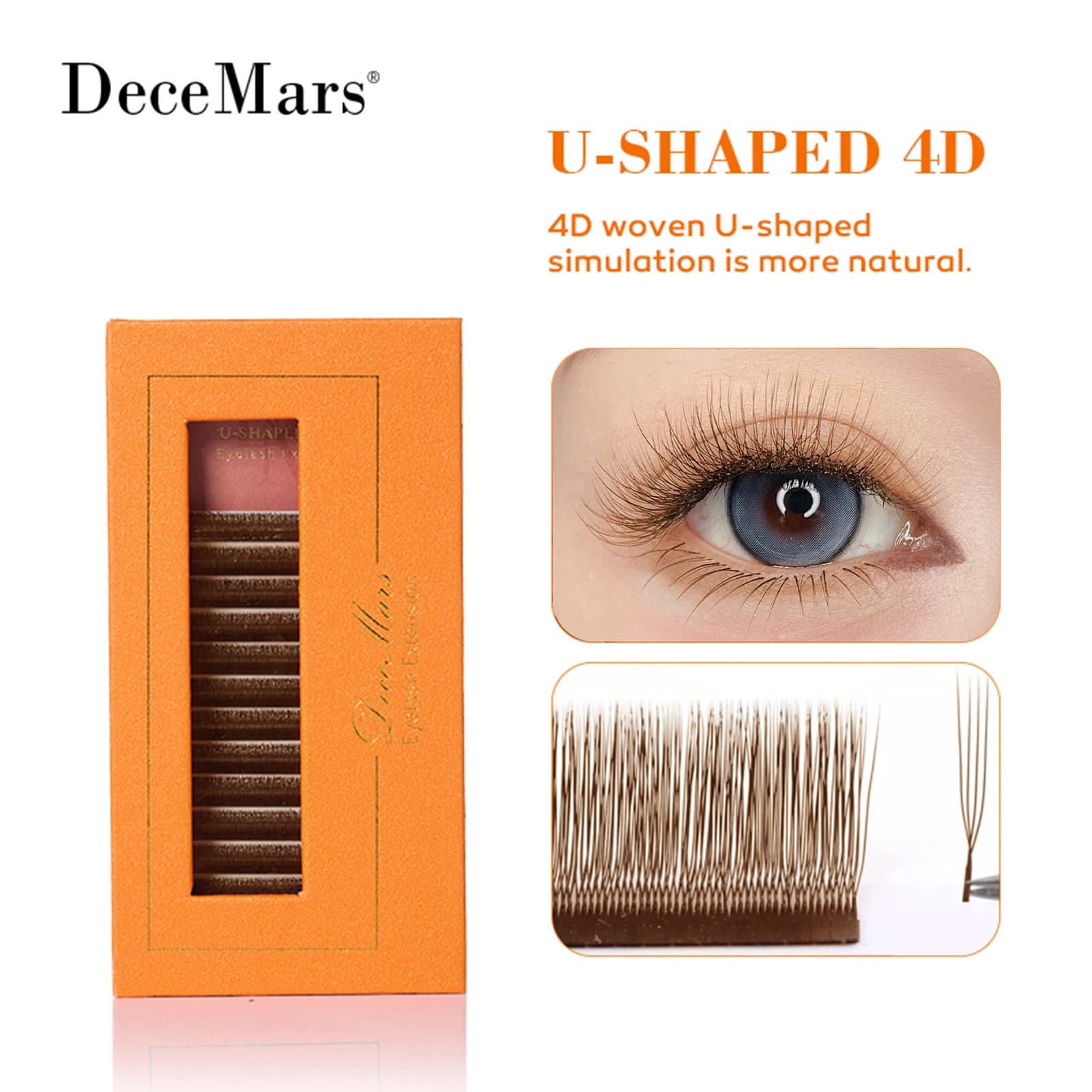 DeceMars Extension ciglia a U 4D marroni (12 fili/vassoio) per il trucco