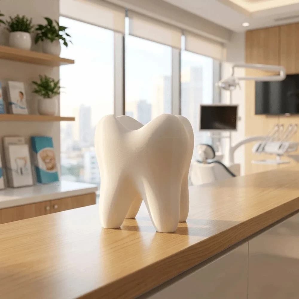 Portaspazzolino Multifunzionale a Forma di Dente 3D, Creativo e Resistente, Portapenne Bianco Stabile per Bagno