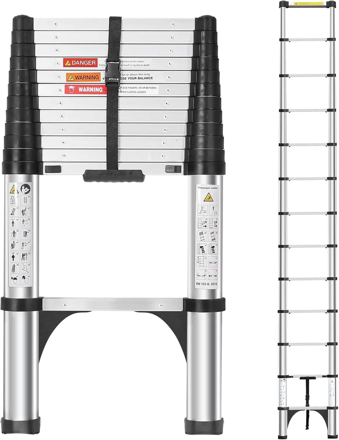 Scala Telescopica in Alluminio Leggera da 3,8 m, Resistente per Uso Interno ed Esterno, Supporta 150 kg