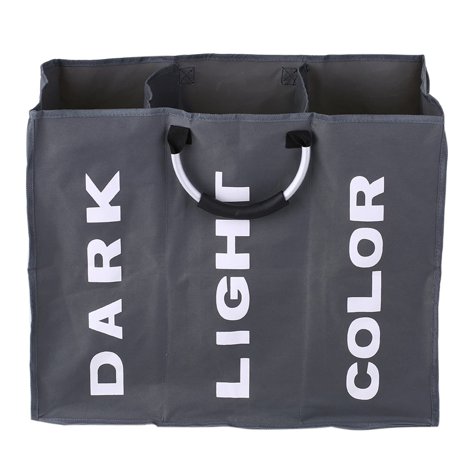 3-Section Large Foldable Oxford Laundry Basket Bag Dirty Clothes Storage Bag Organizer with Aluminum Handles--Dark Grey