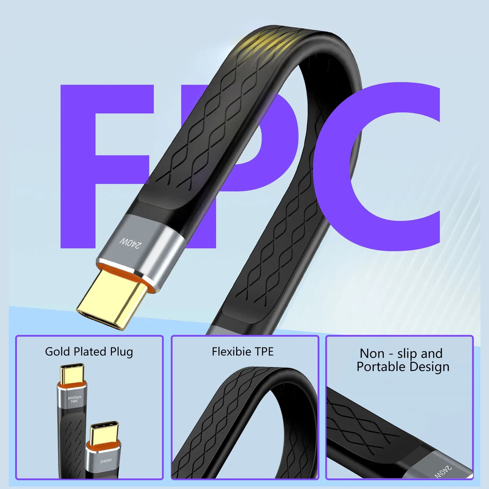 Short USB C Cable Fit for Thunderbolt 5 4 3 Cell Phone Laptop Computer 80Gbps 16K 60Hz 240W Fast Charging USB C to USB C Cable