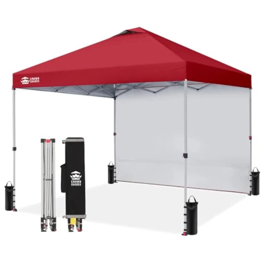 Tenda da spiaggia con montaggio rapido per eventi all'aperto, feste, campeggio; tessuto in poliestere, rosso, gazebo pop-up 12x12FT con 1 lato apribile