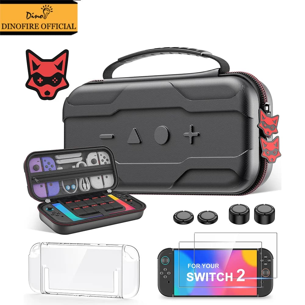 Kit Custodia Protettiva Rigida da Viaggio Dinofire per Switch 2 con Pellicola Protettiva per Schermo e Cappucci per Joystick per Console di Gioco Switch