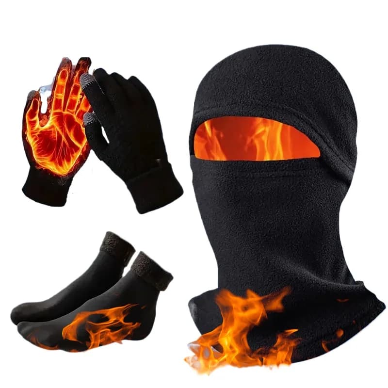 3 pcs thermal headgear for winter sports, gloves and socks set set outdoor cycling hat unisex scarf gloves man cycling set hot