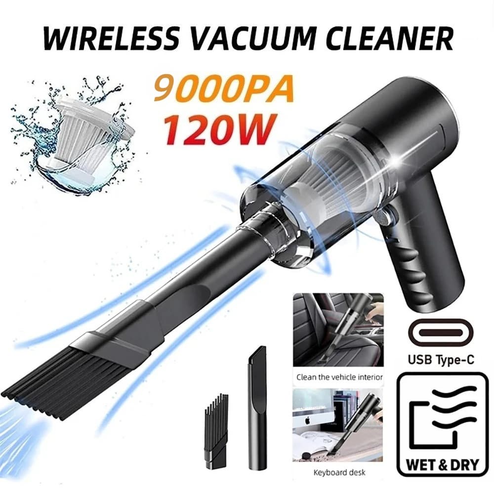 9000Pa Wireless Car Vacuum Cleaner USB Charging 1200mAh Wet Dry Portable Handheld Mini Wet and Dry Vacuum Cleaner Household