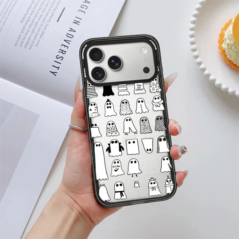 Cute Ghost Graffiti Dog Impact Black Border Magnetic Cover for IPhone 12 13 14 15 16 17 Pro Max Case for IPhone 17 Air