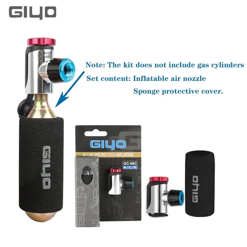 GIYO Gonfiatore CO2 Pompa CO2 per bicicletta Schrader Presta Tubo per pneumatici in alluminio Mini pompa MTB Nessuna cartuccia CO2 Strumenti di riparazione ciclismo