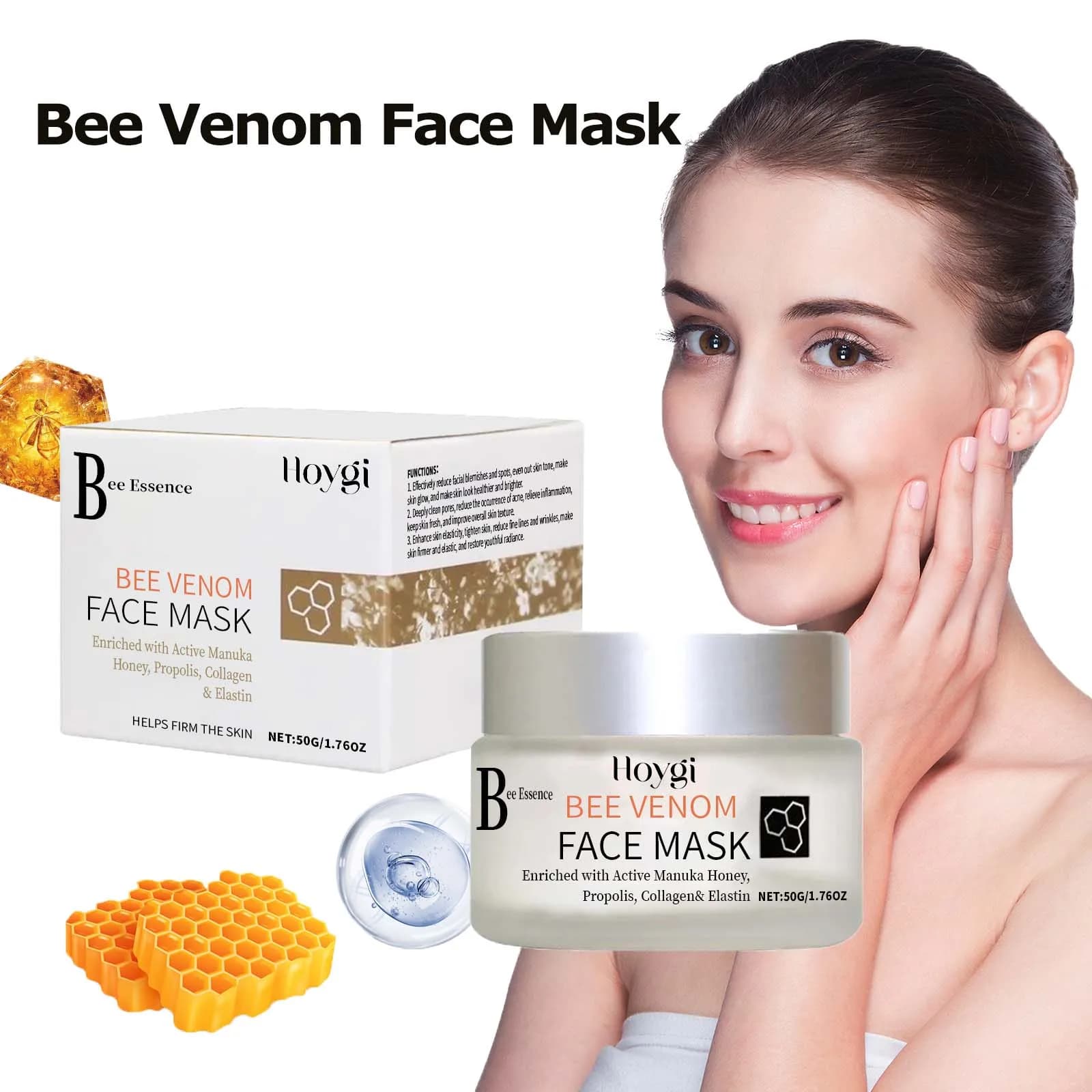 Maschera per il viso alla propoli Idratante Schiarente e purificante dei pori Lenitiva Veleno d'api Rassodante Maschera per la cura del viso della pelle Nutriente
