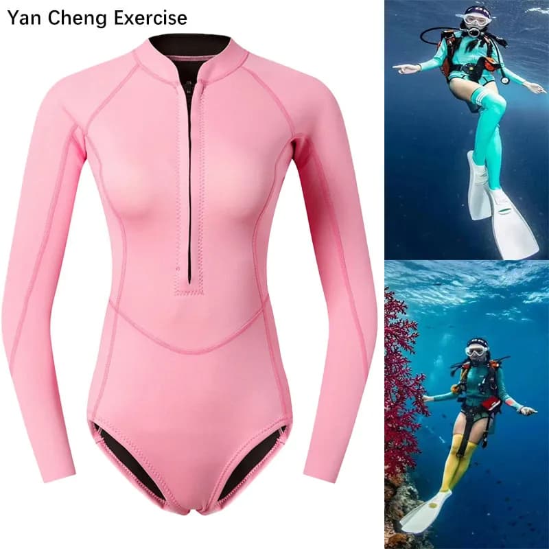 Women's Diving Mute 2mm Diving Equipment in Neoprene Swimwear Long Sleeved Bikini Pink Swimwear Korean Swimsuit Snorkeling