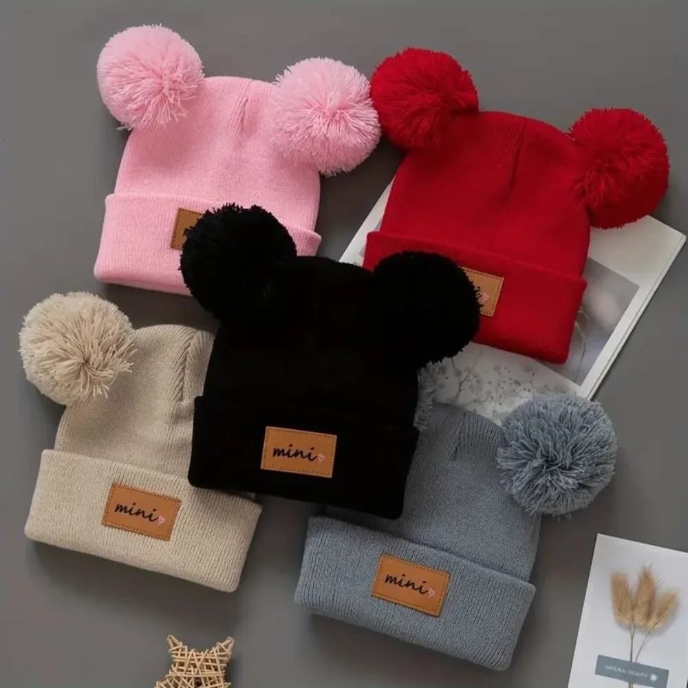 Double ball 0-3 years berretto knitted child anti-wind breathable hats for children soft elastic baby hood autumn winter